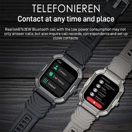 Men's Smartwatch with Phone Function Health Watch Fitness Watch Men's Tactical Watch Smart Watch for Android iOS Pedometer Watch with Whatsapp Function Heart Rate Monitor Running Watch Wristwatches