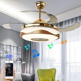 Fandian 36'' Modern Ceiling Fans with Light Smart Bluetooth Music Player Chandelier Invisible Blades with Remote Control, Dimmable LED Kits Inlcuded (36" Modern)