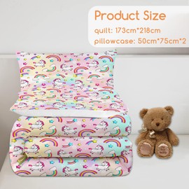 KINUUIS Girls Comforter Set Twin, Rainbow and Unicorn Toddler Bedding Set with 1 Comforter and 2 Pillowcases for Girls Bedroom Decor Down Comforter for All Season