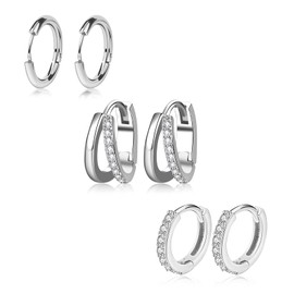 JunMallko 3 Pairs Small Hoop Earrings Silver for Women Girls Hypoallergenic Small Hoop Earrings Lightweight Stackable Sleeping Earrings Silver Jewellery Women, Copper, No Gemstone