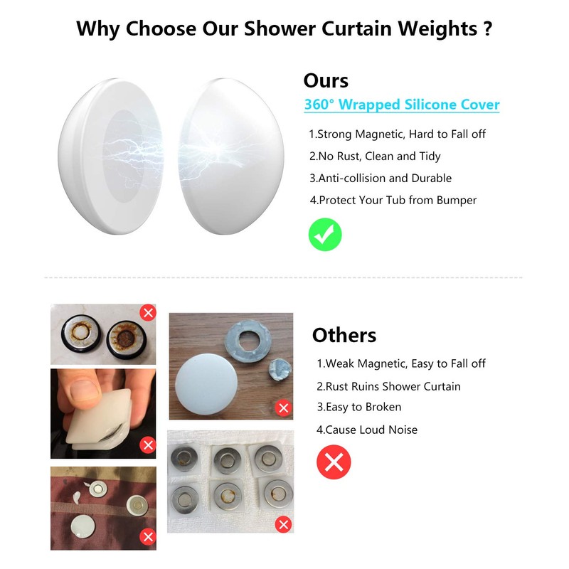 4 Packs Shower Curtain Weights, Magnetic Silicone Wrapped Heavy Duty