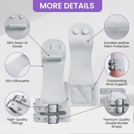 FINGER TEN Gymnastics Hand Grips Guards Leather Double Buckle for Bars Girls Women with Wristbands, Gymnastics Gloves Palm Protection with Wrist Support for Weightlifting Workout (White, XS)