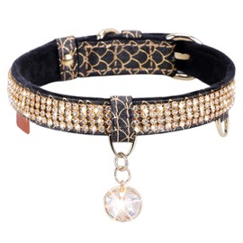 PetsHome Cat Collar, Dog Collar, [Bling Rhinestones] Premium PU Leather with Pendant Adjustable Collars for Cat and Small to Medium Dog