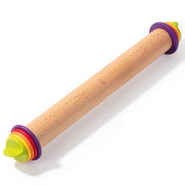 Bamboo Land- Adjustable Rolling Pin with Thickness Rings for Baking, 13.8", 4 Colorful Thickness Rings (2-10 mm or 1/16"-3/8"), Wood Rolling Pins for Baking, Bread, Pizza & Cookie Doughs