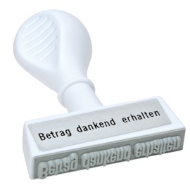 Wedo 1937 Stock Text Stamp BETRAG DANKEND ERHALTEN, Plastic, Print Width 45 mm Ergonomic Handle White