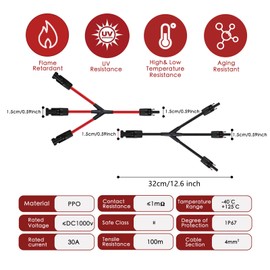 Dongge 3 in 1 out Solar Connectors Y Branch Parallel Adapter Cable Wire Plug Tool Kit for Solar Panel
