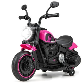 DORTALA Kids Motorcycle, 6V Battery Powered Ride on Car w/Training Wheels, Music, LED Headlights, Foot Pedal, Slow Start, Electric Motorcycle for Kids Toddlers 18+ Months, Boys Girls Gift (Pink)