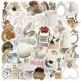 50PCS White Aesthetic VSCO Stickers,Cute Aesthetic Art Coquette Stickers,Waterproof Vinyl Stickers for Laptop,Water Bottles,Computer,Scrapbook