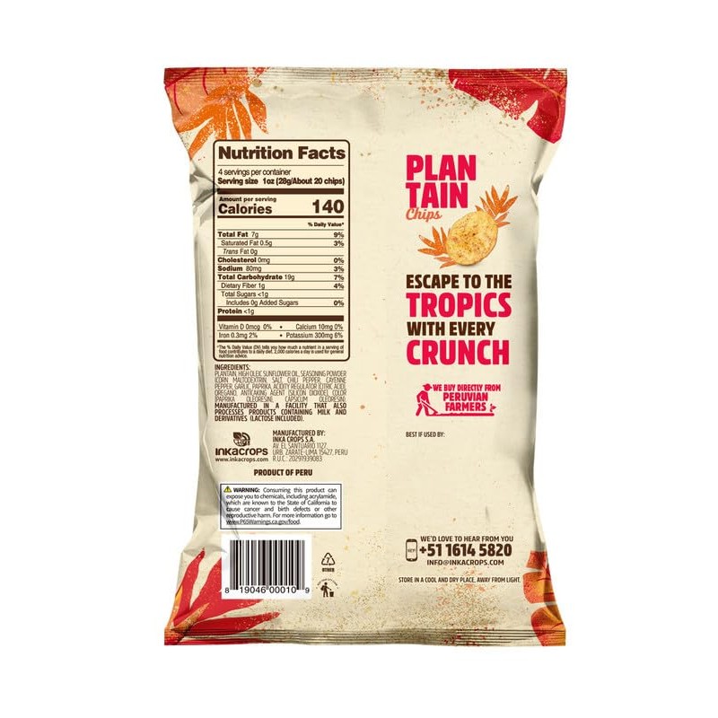 Inka Crops Inka Chips- Chile Picante Plantain chips,4 Ounce (Pack