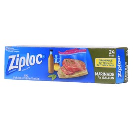 Ziploc Marinade Bags, Expandable Bottom with Easy Open Tabs, Half Gallon, 24 Count, Pack of 3 (72 Total Bags)