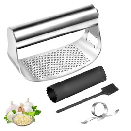 Knoblauchpresse 4-Eiliges Knoblauchpresse Edelstahl Knoblauchpresse Wippe knoblauchpressen mit Silikon-Knoblauchschäler und zu Reinigen für die Zerkleinerung von Knoblauch Ingwer