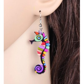 Multicoloured Bohemian Seahorse Earrings for Women and Girls, Nautical Beach Jewellery