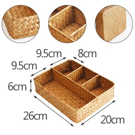 Auch Baskets for Organizing, Tea Bag Sugar Packet Holder, Coffee Station Condiment Organizer, Seagrass Storage Basket, Wicker Rattan Divided Basket Organizer for Drawer Shelf Countertop