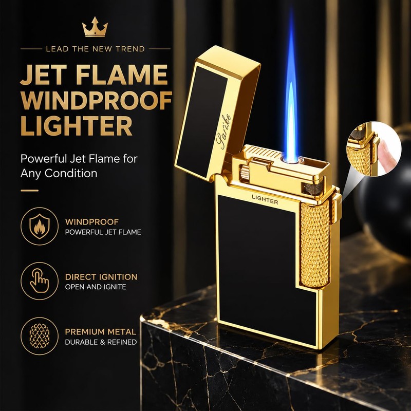 Refillable Butane Lighter, Dual Flame with Soft Flame & Jet