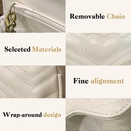 Bcenoilua Women's Shoulder Bag, PU Leather Crossbody Shoulder Bag, Small Chain Shoulder Bag, Removable Shoulder Strap, Lingge Bag, Evening Bag, City Bag, White