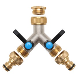 Water Distributor 2 Way, Y Splitter 3/4 Inch, Brass Water Connection Distributor, Extended Handle 3/4 Inch Adapter with 2 Pieces 3/4 Inch to 1/2 Inch Tap Connection for Home, Yard/Washing Machine