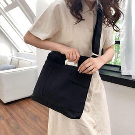 Harsever Women's Tote Bag, Large Capacity, Shoulder Bag, Tote Bag, Simple, Korean Style, Canvas Tote Bag, A4, Messenger Bag, Crossbody Hanging, Commuting to Work or School, Lightweight, Solid, Popular