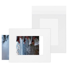 Mat Board Center, 25 Pack Pre-Assembled Photo Mat Kits 8x10 for 5x7 Pictures, Acid-Free Mats Mattes+Backing Boards+Clear Storage Bags, Slip-in Design for Picture Mounting (White)