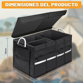 60L Organizador para Maletero de Coche, Organizador de Coche para Almacenamiento, Plegable Organizador de Cajuela para Auto con Asas Reforzadas, Caja de Almacenamiento Impermeable para Automóviles