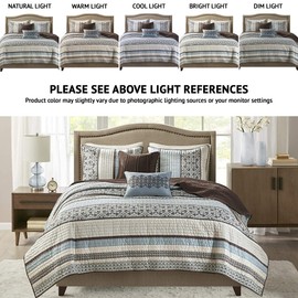 Madison Park Quilt Set Luxurious Jacquard Stripes Design - All Season, Coverlet Bedspread Lightweight Bedding Layer, Shams, Decorative Pillow, King/Cal King(104"x94"), Floral Blue 5 Piece