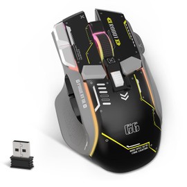 ATTACK SHARK G6 Gaming Mouse, Wired/Wireless/Bluetooth Tri Modes, 5 Adjustable DPI and 11 RGB Backlit, Rechargeable Silent Computer Gaming Mice for Windows/Android/MAC/iOS(Grey)
