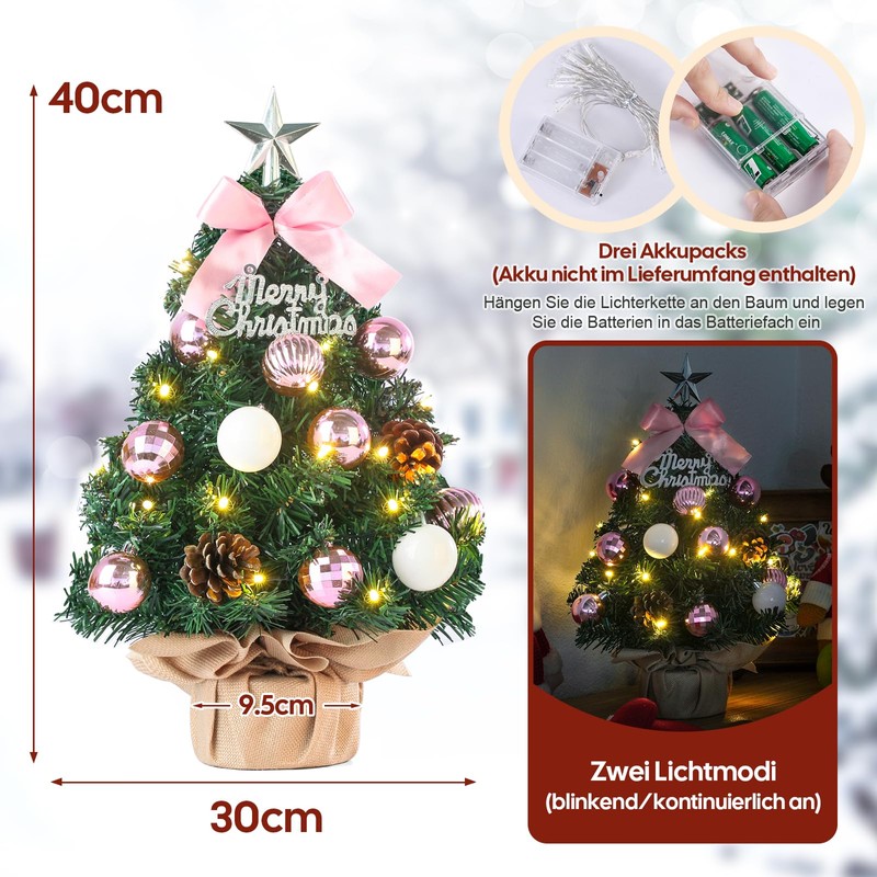 Mini Christmas Tree, Small Christmas Tree with LED Lighting, Artificial