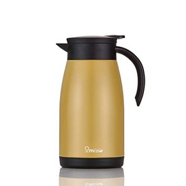 Mr. Chef Stainless Steel Thermal Coffee Carafe Double Walled Vacuum Flask 24 Hour Heat Retention 1 Liter 34 Oz Tea, Water, and Coffee Dispenser Gold