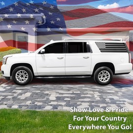 BOGAR TECH DESIGNS Precut Quarter Window American Flag Vinyl Decal Sticker Fits The Chevy Suburban & GMC Yukon XL 2015-2020, Matte Black