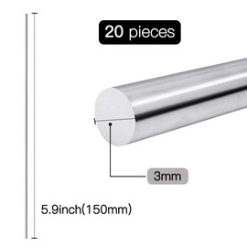 Feelers Aluminum Round Rod 1/8"(3mm) Diameter 6061 Aluminum Solid Stick for DIY Craft, 150mm Length, 20 pcs