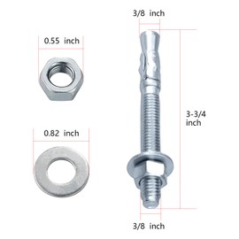 Qualifort 3/8" x 3-3/4" Wedge Anchors Zinc Plated Heavy Duty Fastener for Concrete (12, 3/8" x 3-3/4")