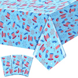 Mixweer 3 Pcs 4th of July Plastic Tablecloths Patriotic Rectangle Tablecloths Stars Independence Day Table Cover Memorial Day Waterproof Table Cover for American Flag Party Supplies, 54 x 108 Inch