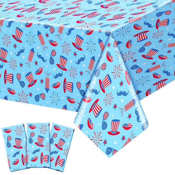 Mixweer 3 Pcs 4th of July Plastic Tablecloths Patriotic Rectangle