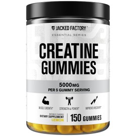 Jacked Factory Creatine Monohydrate Gummies 5g Daily Dose (1g per Gummy) - Creatine Gummy for Men and Women, Vegan-Friendly, Travel-Friendly, Third-Party Tested - 150 Gummies, Lemon