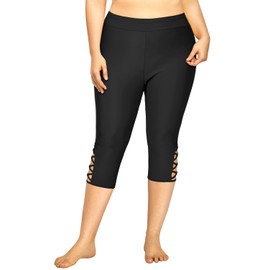 Holipick Plus Size Swim Pants for Women Swim Capris High Waisted Swim Leggings UPF 50+ Long Swim Shorts, Black Cross, 16 Plus