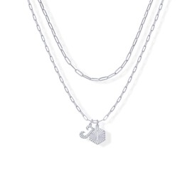 PAVOI Rhodium Plated Initial Letter Pendant Layered Necklace for Women - Alphabet Letter Statement Layering Necklace - Letter I, White Gold, Cubic Zirconia