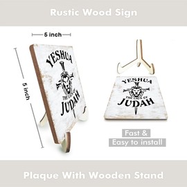 Motivational Christian Gifts Religious Bible Verse Wood Sign Rustic Desk Decor Decorative Faith Office Home Bathroom Decorations Bathroom Office Accessories Table Shelf Wooden Plaque with Wood Stand