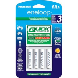 Cargador rápido Panasonic eneloop con 4 pilas recargables, AA