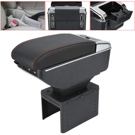 Armrest Box, Universal Car Center Console Armrest Box Container Storage Case Adjustable with USB Interface