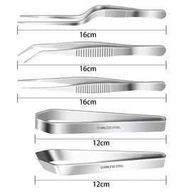 5 Pieces Kitchen Tongs, Chef Tongs Set, Stainless Steel Inclined Tongs, Bone Tongs Set, Fish Bone Tongs, for Decorating Food Cooking and Baking