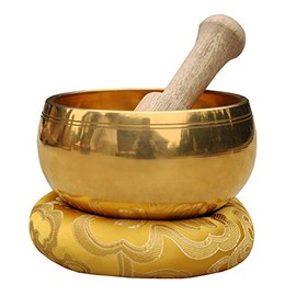 DharmaObjects Tibetan Ring Gong Meditation Singing Bowl Mallet Cushion Set