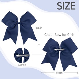 2PCS 8" Jumbo Cheer Bow Clip with Tails, Oaoleer Large Cheerleading Hair Bows for Girls Teen Softball Cheerleader Outfit Uniform (Navy)