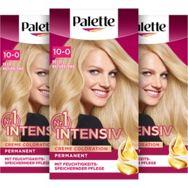 Palette Intensive Cream Colouration 10-0/200 Light Natural Blonde (3 x 115 ml), Permanent Hair Colour for Brilliant, Long-Lasting Colour Brilliance and 100% Grey Coverage