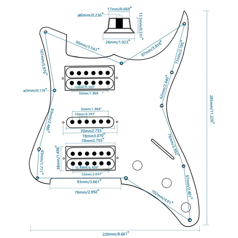 Pxyelec HSH Loaded Pickguard Black Wired Plate for Fender Strat