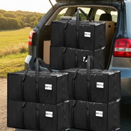 BETU Extra Large Moving Bags Heavy Duty Storage Bags with Zipper Handles, 8 Pack Clothes Storage Totes Bins Packing Moving Boxes, Moving Supplies for College Dorm Essentials, Space Saving, Black