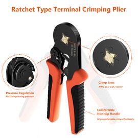 Ferrule Crimping Tool Kit, JH Steady AWG 23-7 Crimper Plier with 1200PCS Wire Ferrules Kit Wire End Terminals, Self-adjustable Ratchet Tool Set for 0.25-10mm² Cable connectors