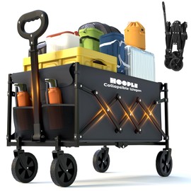 HOOPLE Collapsible Wagon Cart 220 lbs Heavy Duty Foldable Utility Wagon with All-Terrain Wheels, Lightweight Portable Camping Cart with Drink Holders & Flexible Handle for Beach Garden Grocery Shoping