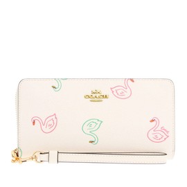 Coach FC8384 C8384 Swan Print PVC Leather Long Zip Around Wallet (with Strap) Ladies' [Outlet Product], chalk multi