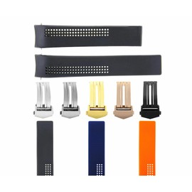 Ewatchparts 20-22mm Rubber Watch Band Strap With Deployment Clasp Compatible With Tag Heuer Carrera Monaco Watch