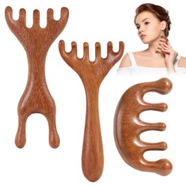Pack of 3 Wooden Massage Combs, Meridian Massage Comb, Ergonomic Design, Small and Portable, Stress Relief, Head/Face/Neck/Body Massager
