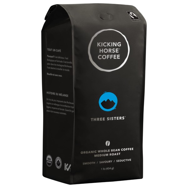 Kicking Horse Coffee, Three Sisters, Medium Roast, Whole Bean, 1 lb - Certified Organic, Fairtrade, Kosher Coffee